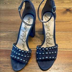 Sam Edelman | Blue Suede Silver Studded Open Toe | Ankle Strap | Women’s 9.5